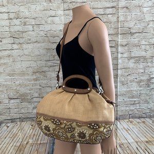 VGC Fossil Woven Canvas Wooden Handle Crossbody